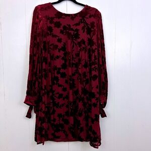 Calvin Klein Burgundy Floral Velvet Burnout Balloon Sleeve Shift Dress Size 12